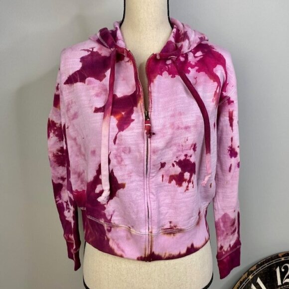 J.Crew Tie Dye Pink Valentine’s Day Cropped full zip Hoodie size S - Picture 1 of 12